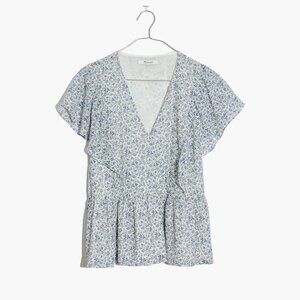 Madewell - Georgette Ruffle-Sleeve Peplum Top in Americana Floral; Size S